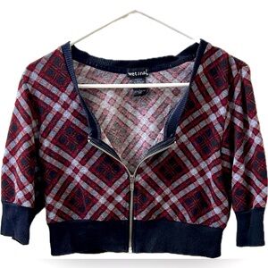 Wet Seal Women’s Cropped Plaid Zipper Sweater L